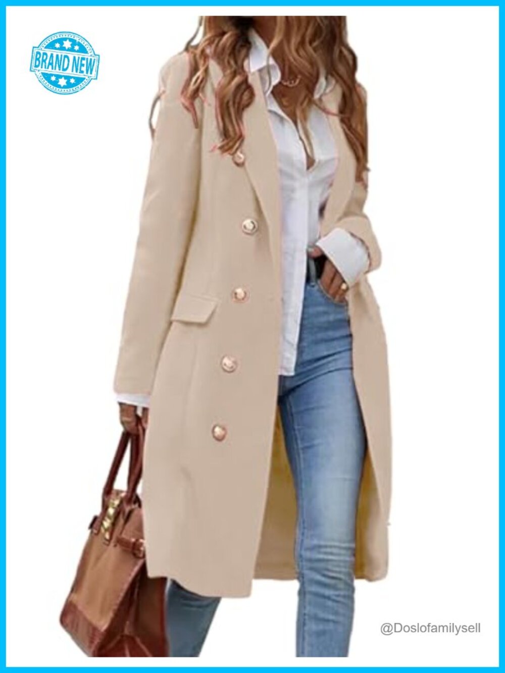 Womens Long Wool Blend Trench Coat Double Breasted Pea Coat Winter